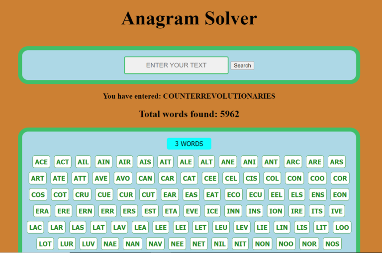 Unscramble your word with Anagram Solver.